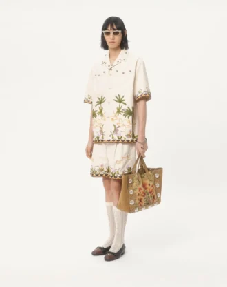 Baumwoll-Canvashemd mit Blumenstickerei