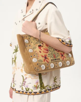 Baumwoll-Canvashemd mit Blumenstickerei