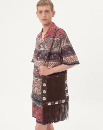 Bowlinghemd aus Baumwollmusselin mit Voyage Imaginaire-Print und Passementerie-Verzierungen