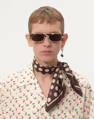 Bowlinghemd aus Baumwollpopeline mit Cherryfic-Print