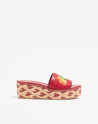 Bribri Raffia Wedge Slide mit Blumenstickerei 65 mm