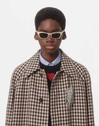 Einreihiger Mantel aus Baumwolle und Wolle mit Vichy-Muster