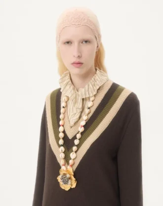 Halskette „Jardin Aquatique” aus Metall, Stoff, Muscheln, Koralle und Onyx