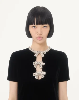 Kurzes Kleid aus besticktem Sablé-Samt