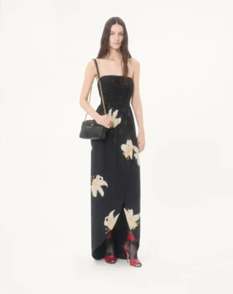 Langes Kleid aus Crêpe de Chine Jacquard Apres L’Hiver Lilium