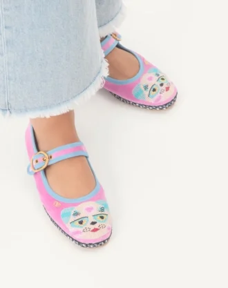 Mary-Jane Endouce Samt-Ballerinas mit Le Chat De La Maison-Stickerei