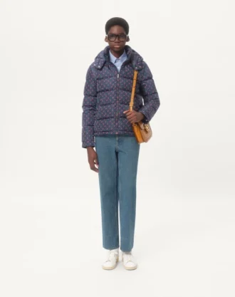 Nylon-Daunenjacke mit Kapuze und Cherryfic-Print