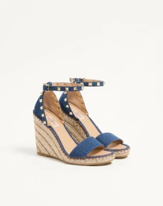 Rockstud Doppelkeil-Sandale aus Denim 105 mm