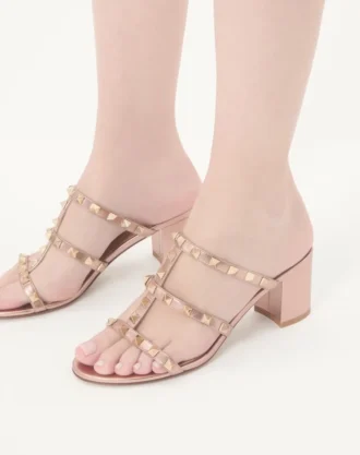 Rockstud Slide Sandal aus laminiertem Nappaleder 60 mm