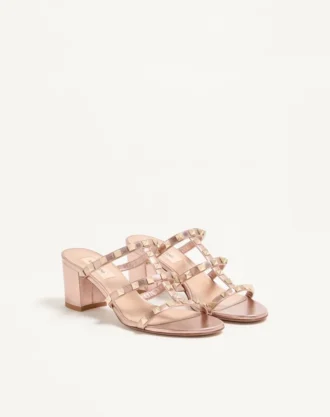 Rockstud Slide Sandal aus laminiertem Nappaleder 60 mm