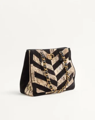Valentino Garavani Laseine Shopping Bag aus Pythonleder und Wildleder mit Chevron-Muster