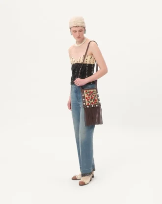 Valentino Garavani Nellcôte Kleine Schultertasche aus Jacquard-Raffia mit Cherryfic-Muster