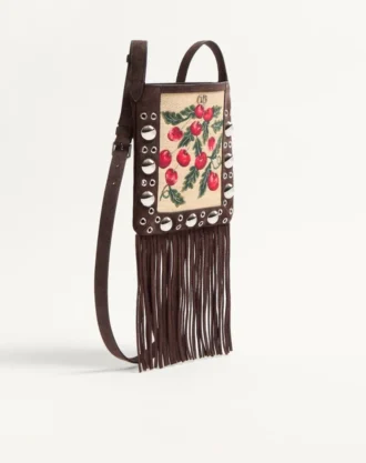 Valentino Garavani Nellcôte Kleine Schultertasche aus Jacquard-Raffia mit Cherryfic-Muster