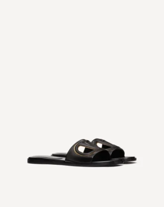 Vlogo Cut-Out Calfskin Slide Sandal