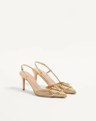 Vlogo Signature Metallic-Slingback-Pumps mit Cornely-Stickerei 80 mm