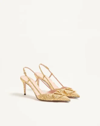 Vlogo Signature Slingback Pumps aus Cloqué-Jacquard-Stoff 80 mm