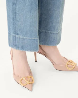 Vlogo Signature Slingback-Pumps aus Kalbsleder mit Juwelenlogo 80 mm